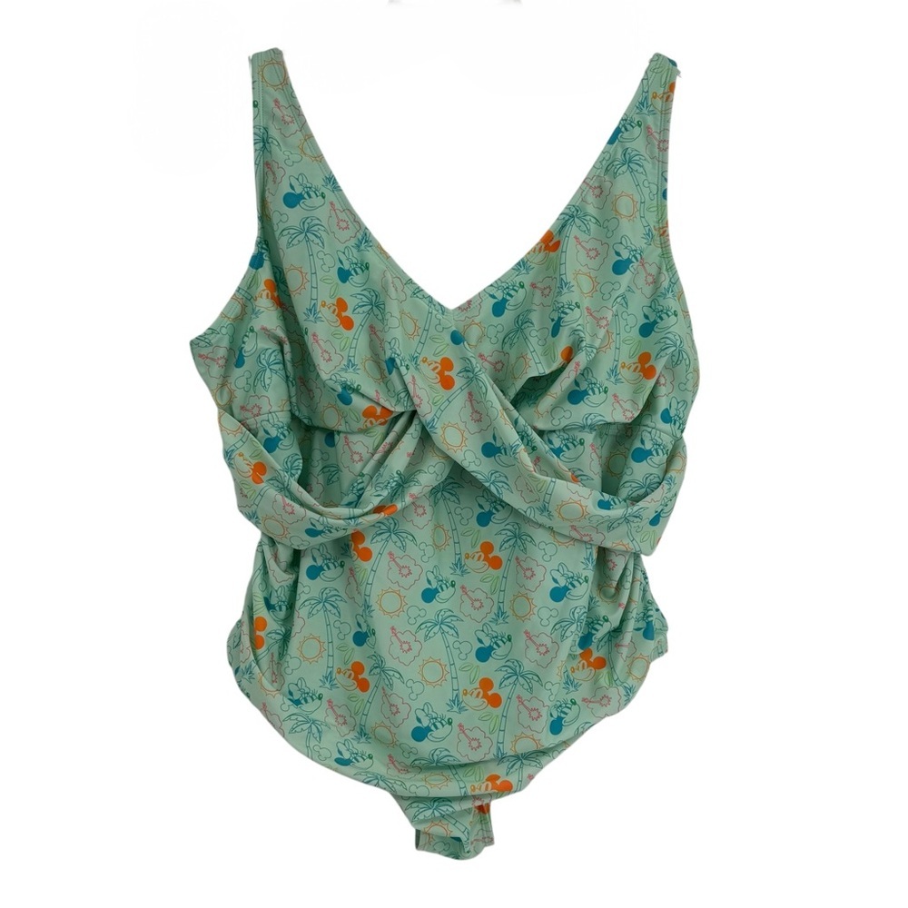 Disney Parks Minnie Mickey Mouse Tropical Swim Green Retro One Piece Size 2XL